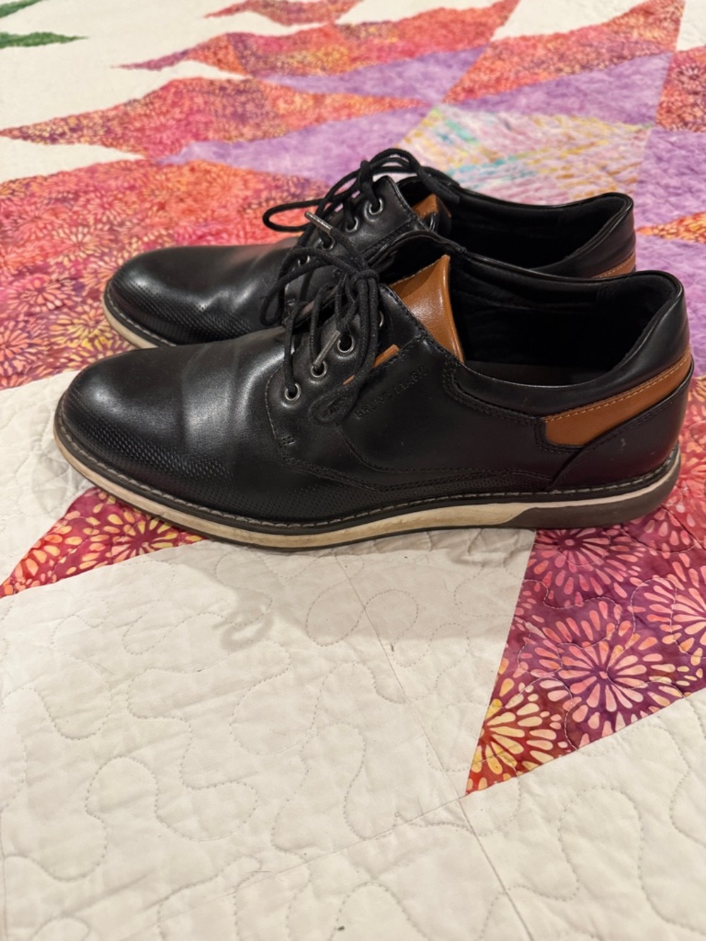 Men's Black Leather Dress  Shoes with Tan Accent